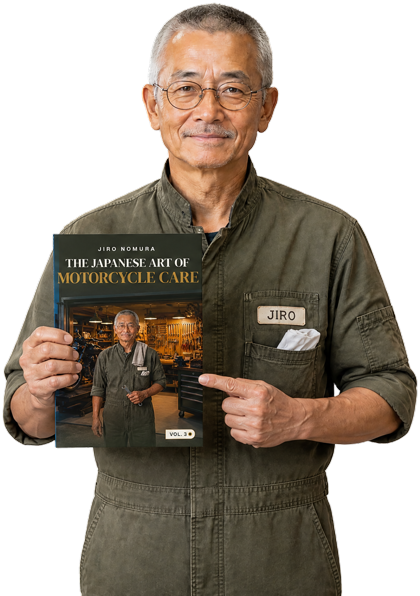 Jiro Nomura holding The Japanese Art of Motorcycle Care